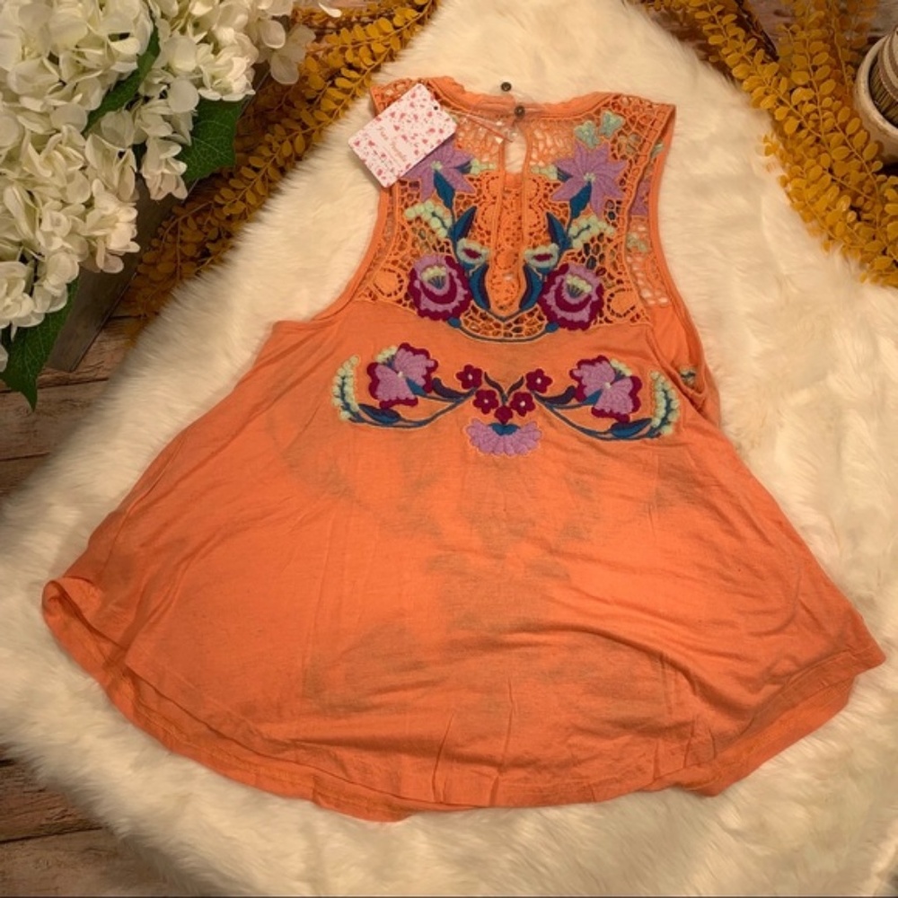 NEW Free People Flower Power Tank Top, Coral Combo - Picture 7 of 8